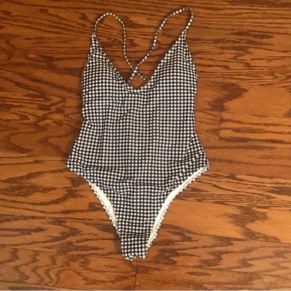 black and white checkered swimsuit